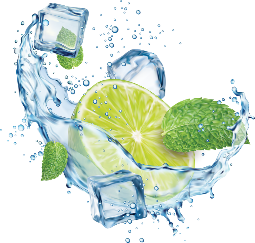 Mojito Drink Splash with Lime, Ice and Mint